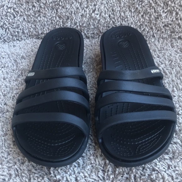 Crocs Women's Rhonda Black Slide Wedge Sandals size 7 - Picture 3 of 12